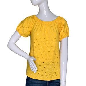 Wrapper Eyelet Top Short Sleeve Pullover Marigold Size S